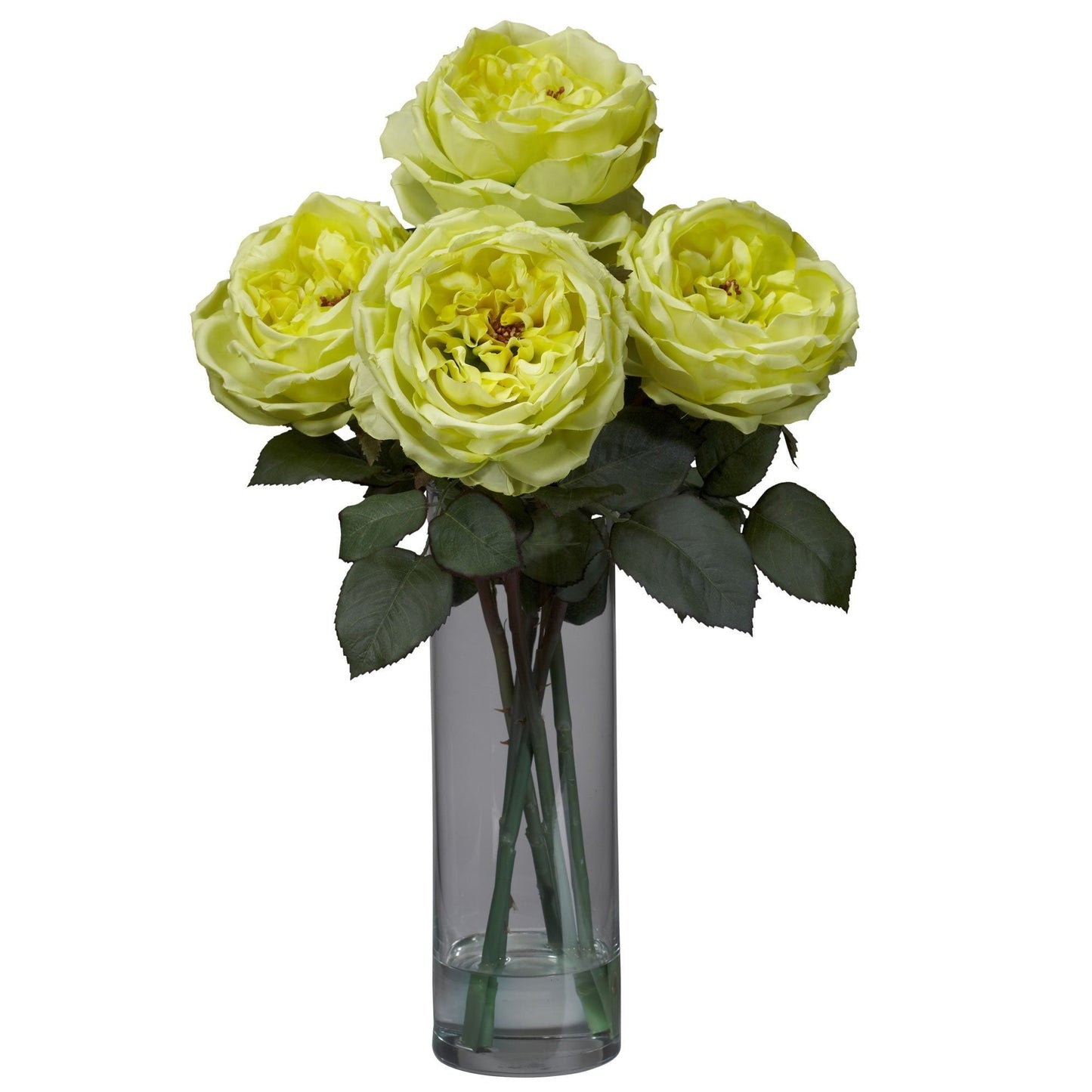 Fancy Rose w/Cylinder Vase Silk Flower Arrangement by Nearly Natural