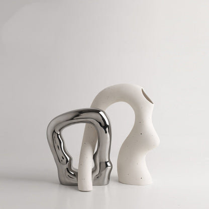 Ceramic Simple White Vase Nordic Home Decoration by Blak Hom