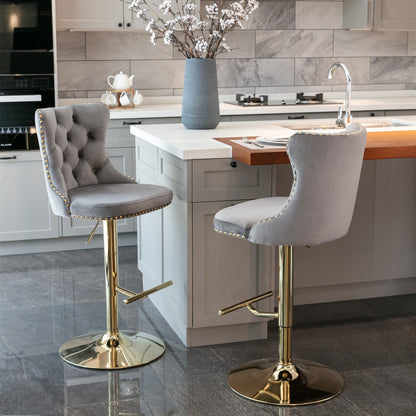 Set of 2 Modern Adjustable Velvet Swivel Bar Stools by Blak Hom